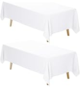 Fixwal White Tablecloth Rectangle 70 x 120 Inch, 2 Pack 6-8ft Polyester Fabric Table Cloths Recta...