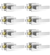 Plustool 8 Pack Brushed Nickel Door Handle, Door Knobs Interior Heavy Duty, Flat Square Privacy D...