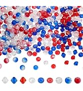 PH PandaHall 270pcs 8mm Red White Blue Beads for 4th of July 9 Styles Glass Crackle Beads Faceted...