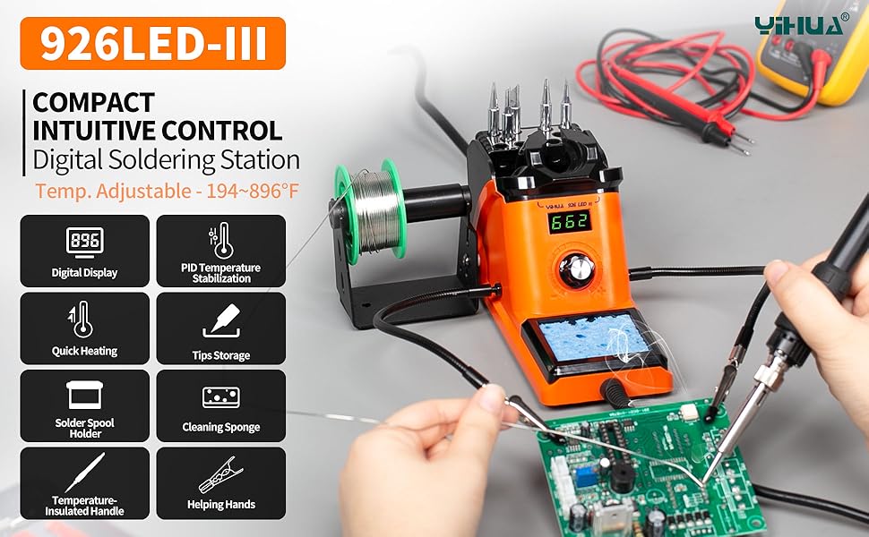 using the YIHUA 926LED III soldering station for soldering components on an SMD board