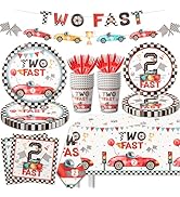 Two Fast Birthday Party Supplies, 142pcs Race Car 2nd Birthday Decorations Tableware Kit Includes...