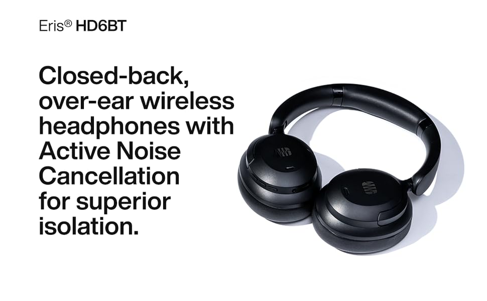 Closed back over ear wireless headphones with ANC