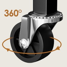 Text reads '360°'. Product demonstration showing circular rotation capability of a black device component.