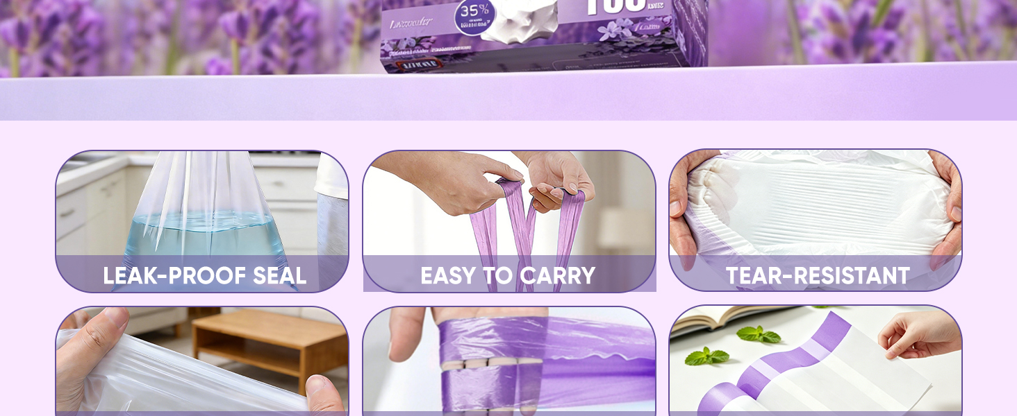 LEAK-PROOF SEAL; EASY TO CARRY; TEAR-RESISTANT; EXTRA DURABLE; HOLDS SHAPE WELL; NO TEARING REQUIRED