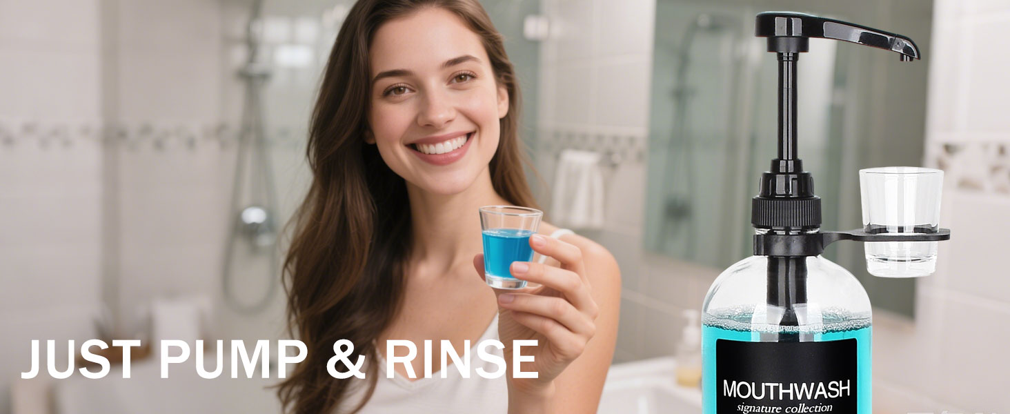 Onsogi Glass Mouthwash Dispenser with Cup Holder and Pump