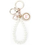 SHTALHST Pearl Keychain with White Bow,Beaded Wristlet Keychains Mother's Day Gift for Women Bow ...