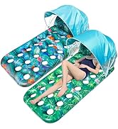 FindUWill Pool Floats with Canopy Adults - 2 Pack Large Pool Lounger Float with Headrest, Shade, ...