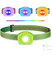 EverBrite LED Headlamp Rechargeable Kids Headlamp with RGB Mode and Adjustable Headband, 3 Modes ...