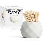Home Haven Ceramic Toothpick Holder - White Oval Design - Toothpicks Holder Dispenser and Cocktai...