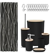 Britimes Bathroom Accessory Sets, Black Shower Curtain Set, Shower Curtain Set with Trash Can, So...