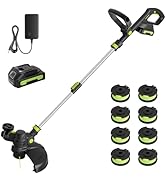 20V Cordless String Trimmer, 2.0Ah Battery Powered with Fast Charger, 12'' Grass Cutter with Auto...