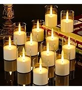 VIODAIM Flameless Votive Candles Battery Operated Acrylic Clear LED Flickering Pillar Votive Cand...