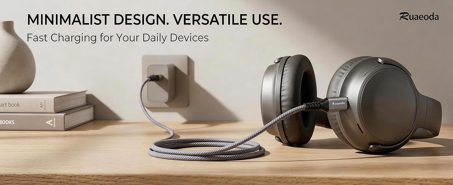 Minimalist grey micro USB cable for headphones and tablets, fast charging grey braided cord.