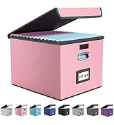 Huolewa Collapsible File Storage Organizer Box with Lid, Linen Document Storage, Universal Hangin...