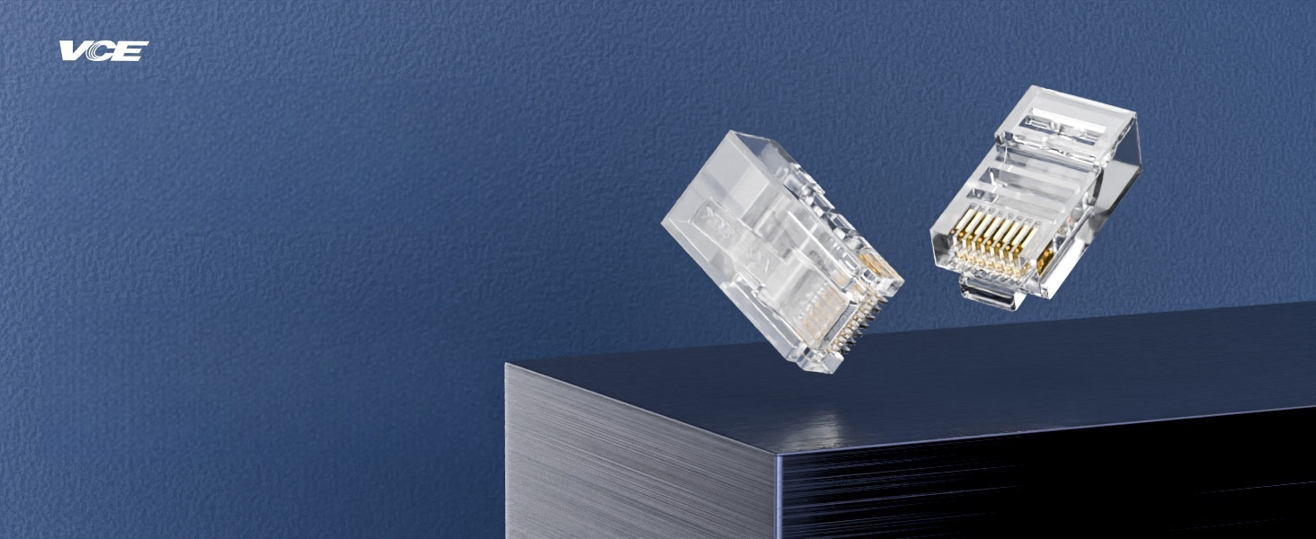 RJ45 Pass-Through Connector Compatible with RJ45 crimping tools