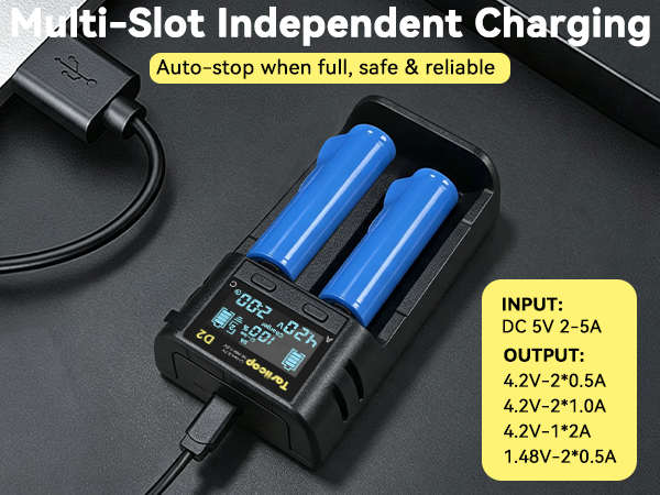 D2 18650 Battery Charger-2 Bay 1A Fast 3.7V 600(5)