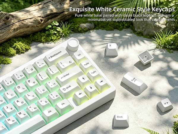 White Keycaps Ceramic Style PC Glossy Jelly Keycap for Mechanical Keyboard