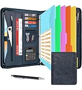 Eshow Portfolio Organizer - 3 Ring Binder with Zipper, Vegan Leather Business Padfolio Folder wit...