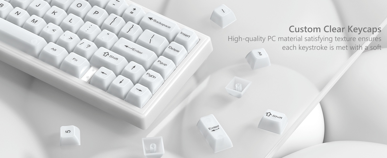Keyboard Keycaps Clear, White Keycaps 60 65 75 100 Percent, Transparent Jelly Cute Custom Key Cap