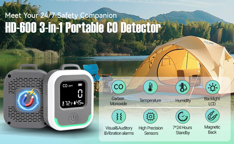 Meet Your 24/7 Safety Companion HD-600 3-in-1 Portable CO Detector
