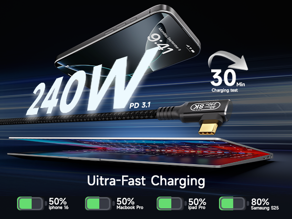 240W PD 3.1 fast charging cable for laptops and tablets with high power delivery.