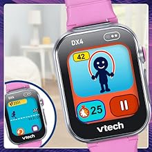 Close ups of DX4 watch show activity screens that encourage children to keep moving.