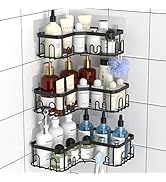 Menbyci 3 Pack Corner Shower Caddy, Stainless Steel Corner Shower Shelf with 18 Hooks, Adhesive S...