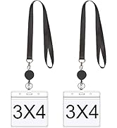 YOUOWO Lanyard with id Holder 4x3 Retractable Badge Reel Black lanyards with ID Badge Holder Card...