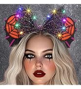 Aceorna Light Up Mouse Ears Headbands Led Bat Hairbands Glow Black Headpiece Glitter Halloween Ha...