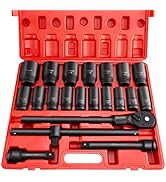 TUZkozs 3/4" Drive Impact Socket Set,21-Piece SAE (3/4 to 2 Inch) Sizes with Ratchet handle (24 t...