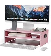 BONTEC Monitor Stand Riser, 2 Tiers Wood Monitor Riser Stand with Storage Organizer, Desktop Ergo...