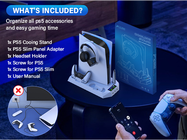 ps5 slim cooling stand with controller charging station and cooling fan