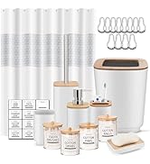 IMAVO White Bathroom Set,23 Pcs Bathroom Accessories Set with Shower Curtain,Trash Can,Soap Dispe...