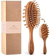 BONNET QUEEN Multi-Functional Wooden Hair Brush – Detangling Paddle Brush &amp; Scalp Massager with W...