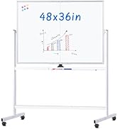 maxtek Rolling Whiteboard, 48x36 Large Magnetic White Board with Stands, Big Double-Sided White B...