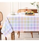 Romanstile Easter Rectangle Vinyl Tablecloth, Spring 100% Waterproof Checkered Plastic Table Clot...