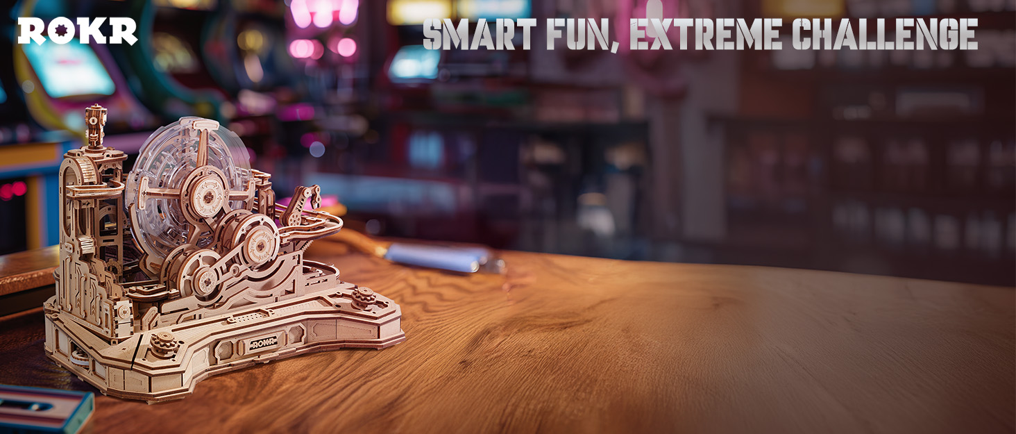 ROKR 3D Wooden Puzzles for Adults Miniature Marble Run Building Toys,DIY Pinball Machine Model Kits-...