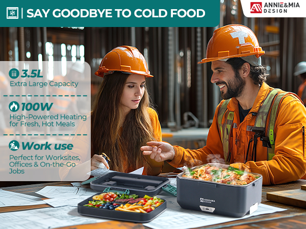 say goodbye to cold food. extra large capacity. fast heating. great for construction site use.