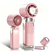 Toplepor Handheld Portable Fan, 4-in-1 USB Rechargeable Fan with Cooling Function &amp; Built-in LED ...