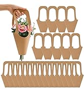 ZOOFOX 25 Pack Flower Bouquet Bags with Handle, Kraft Paper Flowers Gift Bags, Brown Paper Flower...