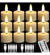 USB Rechargeable 3D Wicks Tealights Candle Flameless Flickering Battery Operated with Remote Cont...