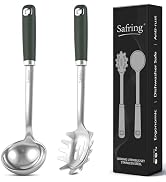 Safring Stainless Steel Soup Ladle and Spaghetti Spoon Set, Heat Resistant Rubber Handle, Dishwas...