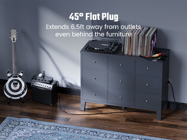 6.5ft extension cord (15A/1875W) 45° right-angle flat plug