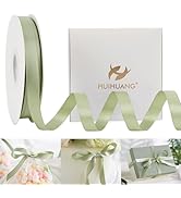 HUIHUANG Sage Green Double Faced Satin Ribbon 1/2 inch X 50 Yards Continuous, Dusty Sage Satin Ri...
