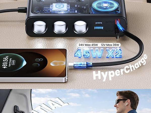 retractable car charger usb c