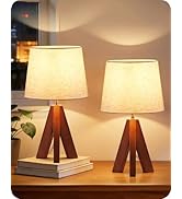 GOEBLESON Tripod Table Lamps Set of 2, Small Bedside Lamps, Modern Nightstand Lamp with Dark Pear...