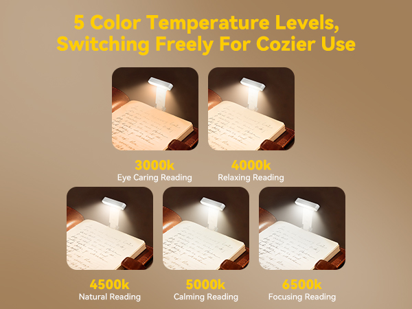 Reading lamp with 5 color temperatures that switch freely for a cozier, more comfortable use