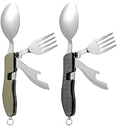 2Pcs Detachable Camping Utensils Cutlery Set, Caudblor Portable 4 in 1 Stainless Steel Travel Ute...