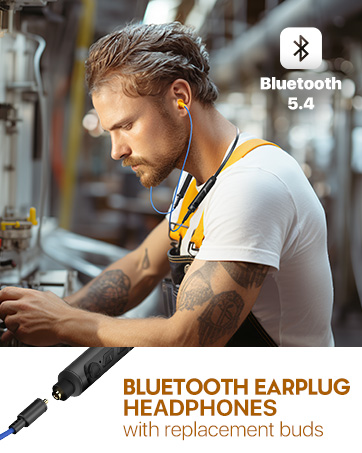 Bluetooth Earplug Headphones for Work with Replacement Buds,19+Hour Battery 