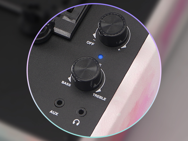 color record player with aux rca headphone jack